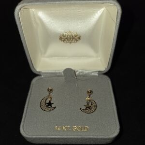 14kt Gold Moon and Star Earrings.